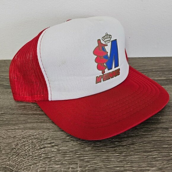 Vintage  Red McGINNIS Hat Cap Adjustable Trucker Snapback Mesh Devant & Visiere - Picture 8 of 14